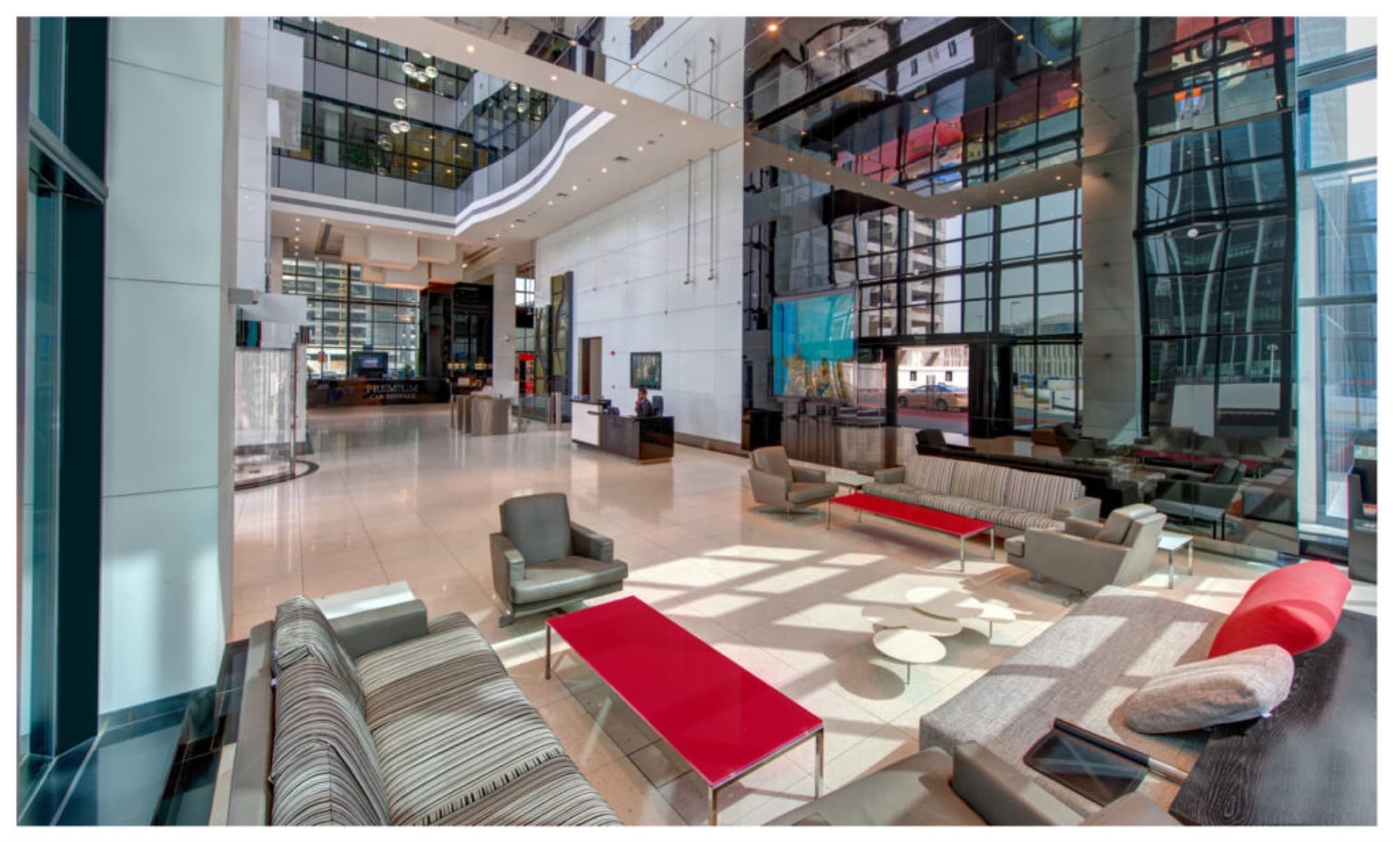 Building reception and lounge in the Elchai HQ lobby